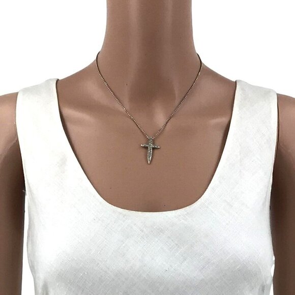 Monet Necklace Cross Pendant Rhinestone Inlay Silver Tone Adjustable Length - Picture 2 of 2